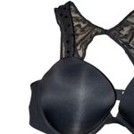 Victoria's Secret Black Push Up Bra 36D Polka Dot Mesh Trim Padded Plunge Photo 2
