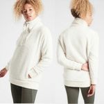 Athleta Talus teddy Sherpa half zip pull over cream sweatshirt L Photo 1