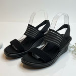 Skechers Sandals Women's Black Memory Foam Wedge Slingback Comfortable Size 8 Photo 0