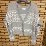 No Boundaries  Gray Bow Print Button Front Cardigan Size Small Photo 0