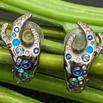 Swavorski Vintage SWAROVSKI “Domination” Ruthenium Plated Blue Teal Crystal Clip Earrings Photo 0