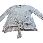 Gibson  Tie Front Cozy Fleece Pullover Top Gray Ivory Stripe Size M Minimalist Photo 5