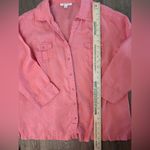 JM Collection 100% Linen Top Peachy Pink Button Up Shirt V Neck 3/4 Sleeve Summer Preppy Boho‌ Photo 4