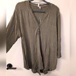 Cable & Gauge  XL‎ Olive Green Henley Hi Low Tunic Top Jersey Knit Shirt Photo 2