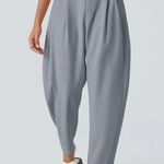 Halara  Barrel Leg Work Pants Casual Pleated Pull On Weathervane Gray M Photo 2