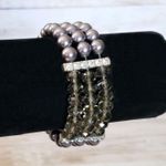 Vintage Bracelet Bluey Silver Faux Pearls & Smokey Tone Beads Stretch Bracelet Photo 0