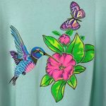 Vintage 80’s Mint Turquoise Hummingbird Sweatshirt Blue Size L Photo 2