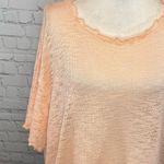 Good Luck Gem  Open Weave Short Sleeve Sweater w Lettuce Edge Peach-Large Photo 1