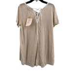 Anthropologie  T.la Beige Stripe Short Sleeve Tee Lace Up Back Small New Photo 1