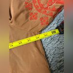 Cremieux Women’s Caramel Long Sleeve Boho Red Embroidered Pullover Shirt Size L Tan Size L Photo 6