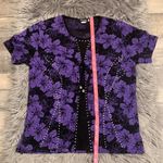 Vintage Kivenst stretch slinky floral rhinestone dressy top L Black Size L Photo 6