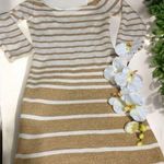 Hera Collection White and Gold Sparkling Stretch Evening Dress with 3/4 Sleeves Photo 0