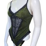 Green Striped Velvet & Black Lace Bodysuit (M) Size M Photo 0