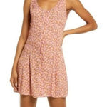 BP NWT Nordstrom Button Front Allison Dress Tan Pink Floral- Size Medium Photo 0