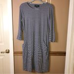 Betabrand 30 Day Striped 3/4 sleeve pocket Dress blue grey Size small Photo 1