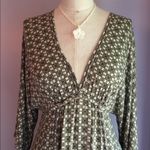 Studio M olive green geometric print kimono sleeve dress with deep V neck Size S Photo 1