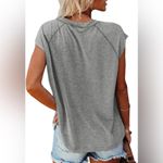 Women's Short Sleeve Crewneck Tops Solid Color Loose T Shirts Tee with Pocket Gray Photo 4