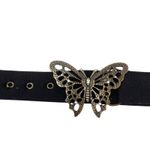 Source Unknown Elegant Black Belt with Brass Butterfly Buckle Rhinestone Bedazzled Whimsigoth Photo 3