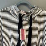 Andrée Top Black & White Striped Hoodie with Silver Sequin Hood Sz 3X NWT Photo 1