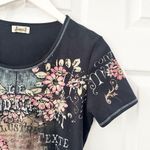 Jamee J Vintage USA Y2K Black Grand Ale Dark Romantic Baby Tee Top Large French Photo 2