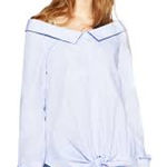 ZARA Oversized Striped Boat Neck Button Down Collar Shirt Long Sleeve XS Blue Photo 0
