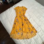 Free People  lost in you golden yellow flower high low midi short sleeve dress M Photo 6