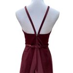 Mori Lee  Satin Bridesmaids Dress With Matching Satin Waistband in Bordeaux Photo 9