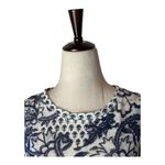 Rebecca Taylor ‎ Shirt Women Large Blue White Linen Floral hort Sleeve Tee Boho Photo 3