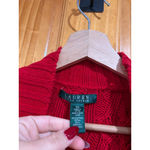 Ralph Lauren Lauren Red Cable Knit Open Front Cardigan Sweater 3X Pockets Photo 1