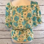 ECLAIR Blouse Short Sleeve Square Neck w Ruffles Floral Print Photo 1