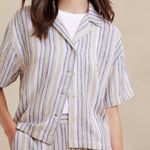 Banana Republic NWT  Factory Linen Button Front Collared Shirt Stripe Ivory XXL Photo 2