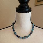 Women’s Bead Costume Necklace Beaded Silver Tone Blue Glass Photo 0