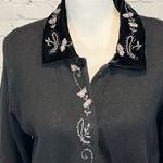 Tiara International  Cardigan Vintage 90's Embroidered Black with Velvet Trim-S Photo 3