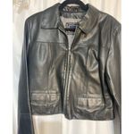 Womens Black Leather Jacket With Zip Front & Pockets By Saguaro Size M Size M Photo 1