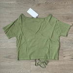 Mango  WOMEN Ruched Short‎ Sleeve Square Neck Cropped Tee - Size M - Green - NWT Photo 4