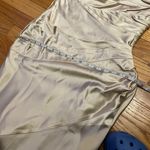 Niteline Vintage Y2k Satin Gown Strapless Mermaid Trumpet Formal Evening Prom Draped Ruched Fit Flare Champagne Photo 7