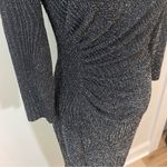 Shoshanna  Sparkly Black Fitted Bodycon Long Sleeve Midi Length Cocktail Dress Photo 6