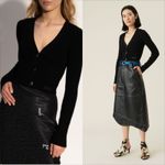 Ganni  Melange Knit Cardigan Size XS Black Ribbed Minimalist Classic Photo 2