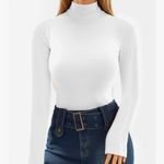 Mango ‎ Pop Mock Neck Bodysuit Long Sleeve V-Neck Top White Size M Photo 0