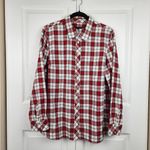 Talbots  Plaid Metallic Button up Shirt Blouse Top Red White Black Cotton Size L Photo 10