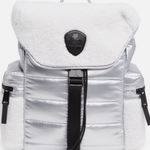 Pajar Silver Puffer Backpack Faux Fur Trimmed Accents Stylish Travel Bag Photo 0