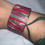 Vintage Chinky Silver Tone and Red Shimmer Enameled Hinged Cuff Bracelet Silver Photo 1