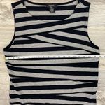 Verve Ami Sleeveless Black & Gray Striped Long Tank Top with Overlapping Front Photo 6