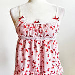 Cherry Print Babydoll ToP Lace Trim Y2K 2000s Coquette Soft Girl XS Red Photo 0