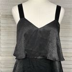 SADIE & SAGE Black Satin Tiered Mini Dress with Velour Straps Photo 1