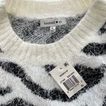 Hooked Up New Zebra Striped Fuzzy Knit Crewneck Sweater White Black Photo 9