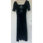 Laura Ashley VTG  Green Velvet Midi Dress XS Puff Sleeve Bow Cottage Romantic Photo 4