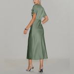 Rihoas Green Satin V Neck A Photo 4