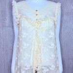 Vintage Bergdorf Goodman Asha sleeveless floral lace ruffle long robe nightgown Tan Photo 2