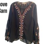 Love Sam  Paisley-Embroidered Long-Sleeve Top, Black M Photo 1